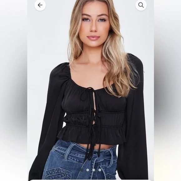 Forever 21 Women's Satin V-Hem Crop Top - Square Neck Back Zip Style